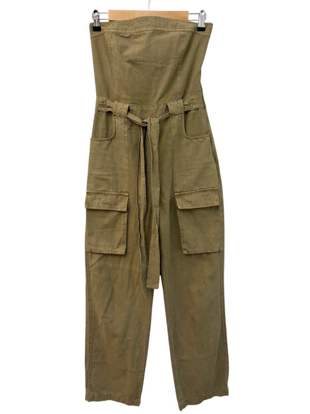 Strapless Gorpcore Cargo Utility Jumpsuit Olive Kaki Green Size Large FLAWS